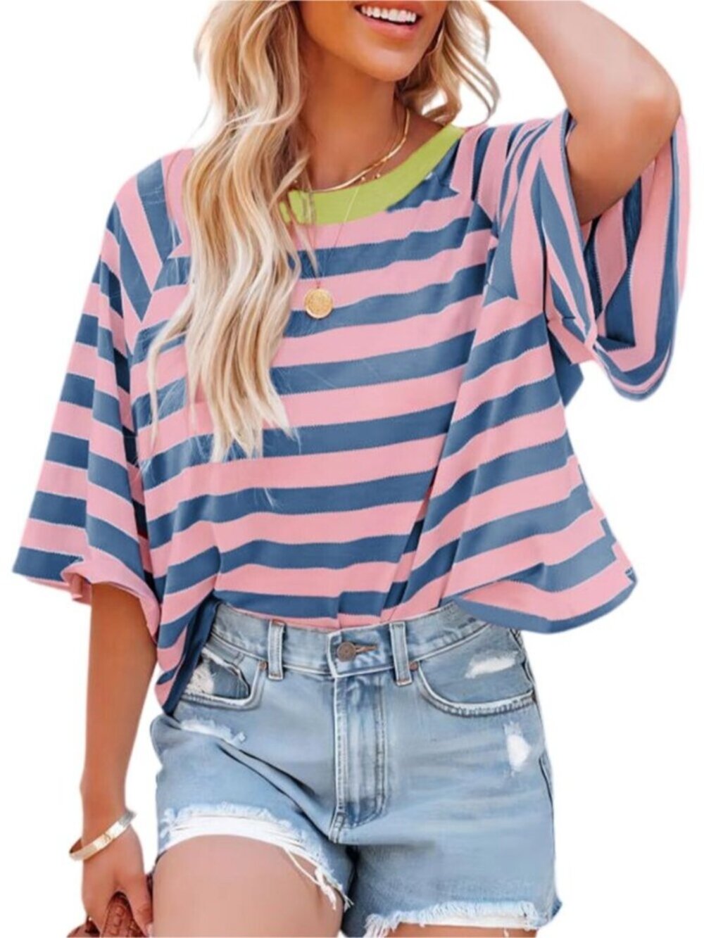 Striped Color Block Crewneck Tee